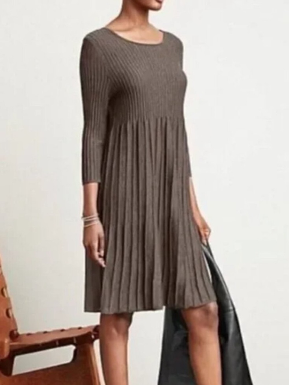 Eileen Fisher | Washable Wool Rib Release Pleat Dress | Petite XXS ( PP/PTP)